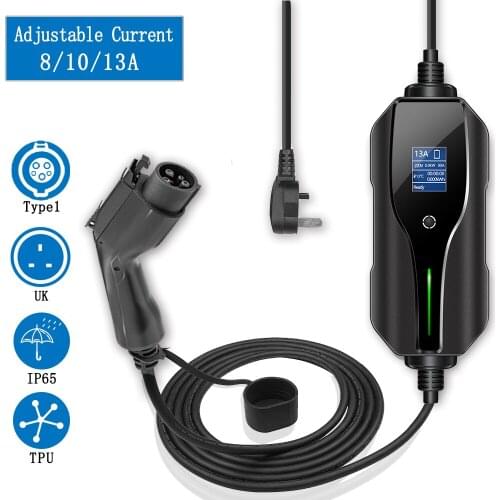 Electric Vehicle Car Portable Charger J1772 Type1 Plug 10A 13A 5metres EV Charging Cabl With UK Plug Mode 2 Wallboxes Port