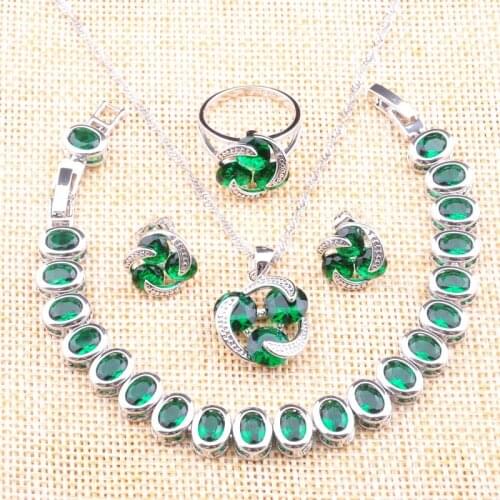 Green Crystal Jewelry Sets African Jewelry Sets Wedding Womens Jewellry Necklace Pendant Earrings Rings Bracelet