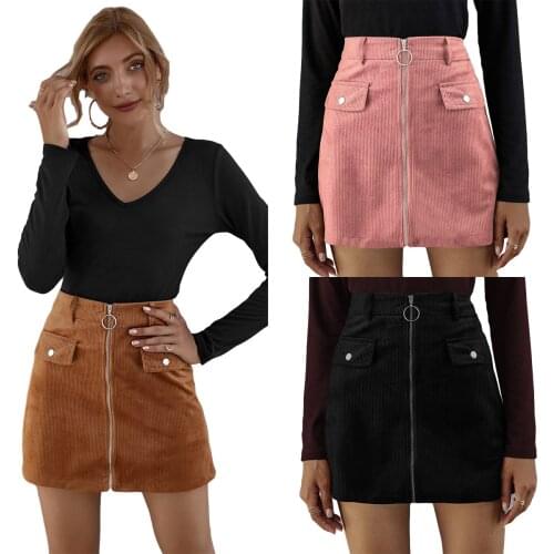 2020 Fall Urban Casual Womens Corduroy Leopard Print Zip A-line Skirt Ladies Temperament Elegant Mini Women Skirts