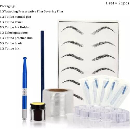 1set Tattoo Kit Tattoo Manual Pen Ink Holder Practice Skin Blade Tattoo Needle Eyebrow Accessories Tattoo Supplies Free Shipping