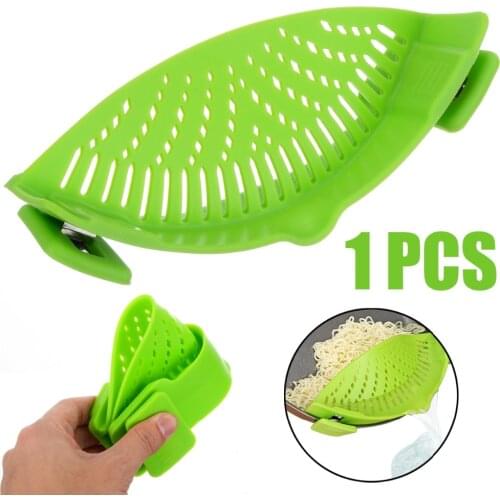 1pcs Green Silicone Pot Pan Bowl Funnel Strainer Kitchen Rice Washing Colander Kitchen Accessories Cooking Tools
