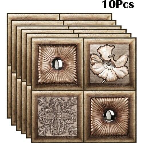 10Pcs European Classical Pattern 3D Wall Sticker DIY Removable Tile Self-adhesive Waterproof Kitchen Bathroom Home Decoration