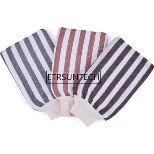 100pcs Glove Bathing Towel Rubbing Mud Remove Dead Skin Scrub Thickening Striped Printing Bath Washcloth