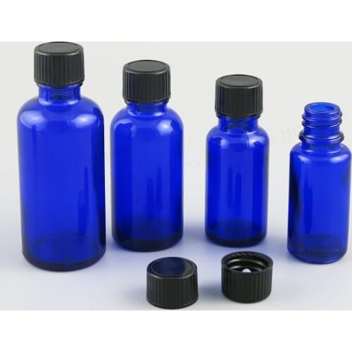 12 x 5ml 10ml 15ml 20ml 30ml 50ml 100ml Cobalt Blue Glass Bottles with Black Phenolic Cone Cap
