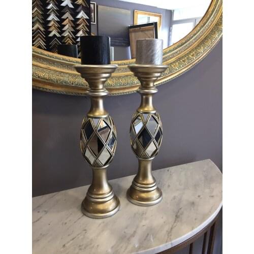 2 Piece Candle Holder Set Silver Colour Pineapple Design Glass Mirror Detail Home Office Decorative Accessories