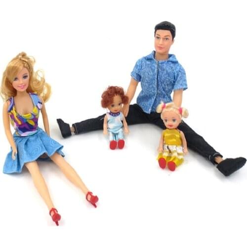 4pcs/Set Happy Family Dolls Toys Ken Prince 4 People Dolls Suits 1 Mom/1 Dad/2 Little Kelly Girl Removable Real Doll Gift