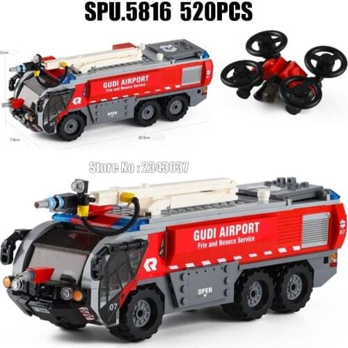 9225 520pcs Urban Fire Rescue Firefighting Airport Truck Building Blocks 3 Toy