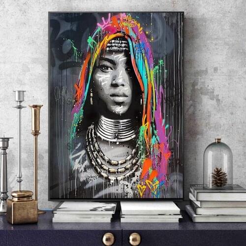 Abstract Art Woman Graffiti Canvas Painting Wall Art Pictures For Living Room Black Woman Graffiti Art Home Decor Pictures