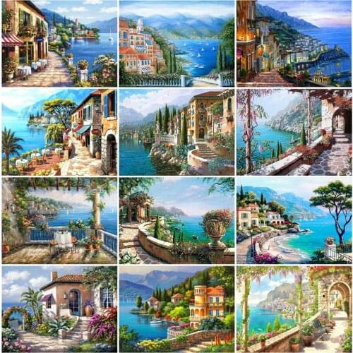 EverShine 5D DIY Diamond Painting Town Bead Embroidery Diamond Mosaic Full Square Drill Landscape Cross Stitch Sea Wall Art