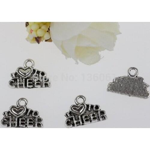 10pcs Vintage Silvers Charms Pendants Alphabet I Love Cheer For Bracelet Necklace Fashion Jewelry Making Beads Brand 10x14mm