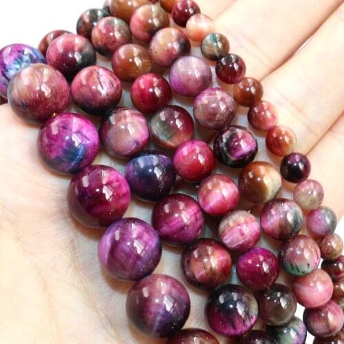 Natural Rose Red Bicolor Tiger Eye Stone Round Spacer Beads For Jewelry Making DIY Bracelets Necklace Accessories 6 8 10 12mm