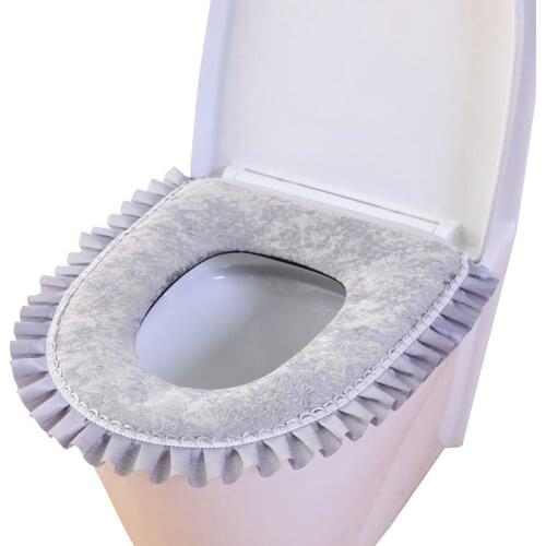 Toilet Seat Cover Flower Winter Plush Soft Toilet Seat Pad Cover Zipper Home Accessory Bathroom