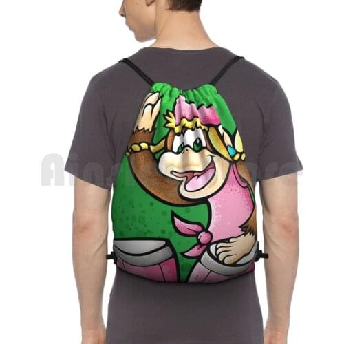 Dixie Kong Backpack Drawstring Bag Riding Climbing Gym Bag Dixie Kong Donkey Kong Drum Monkey Pink Girls Donkey Kong Country