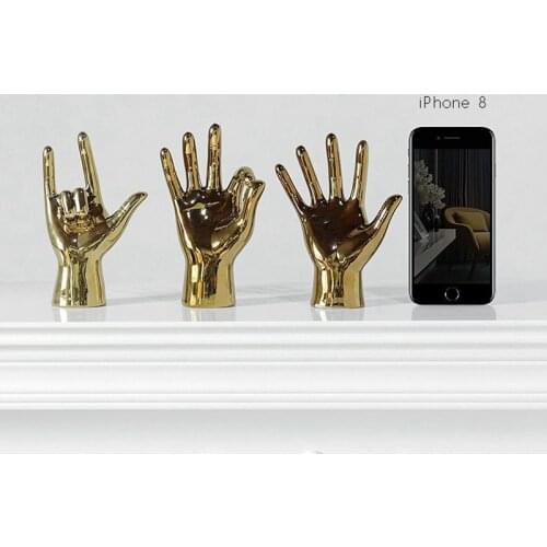 Golden Porcelain Gesture Finger Figurines Modern Ornaments Home Room Decoration Desktop Statue Gifts