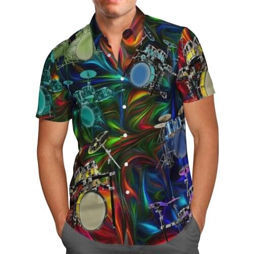 Color Drum 3D Beach Hawaiian 2021 Summer Men Shirt Short Sleeve Shirt Streetwear Oversized 5XL Camisa Social Chemise Homme-829