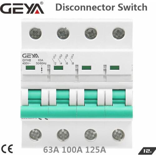 GEYA GYH8 Din Rail 4 Pole Isolating switch 400V Main Switch 63A 100A 125A Isolator Breaker