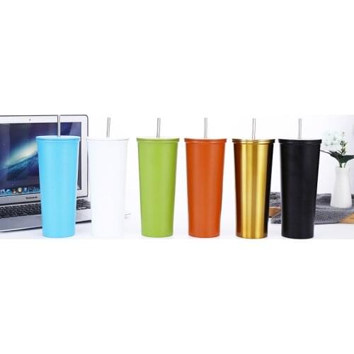Hot Sale 650ML 304 Stainless Steel Straw Cup Large Capacity Vacuum Solid Color Coffee Mug Travel Tumbler Cup