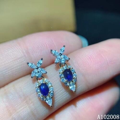 KJJEAXCMY fine jewelry 925 sterling silver inlaid natural gemstone sapphire ear studs luxury ladies earrings support test