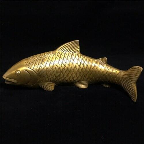 Collection Chinese Pure Brass Handmade Lucky Fish Carp Fish Statue