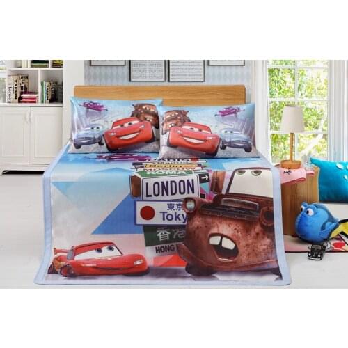 Disney 95 Lightning McQueen Bed Sheet Mattress Protector Cover Set Children Cartoon Frozen Elsa Summer Ice Silk Sleeping Bed Mat