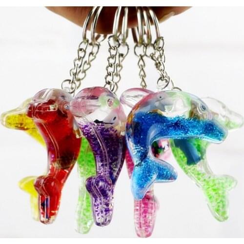 Creative plastic dolphin kechain Cheap sea animal floating keychain school bag pendant cute decoration key ring small hourglass