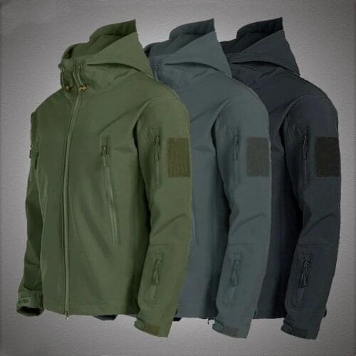 Military Tactical Jacket Men Shark Skin Soft Shell Windproof Waterproof Outwear Hooded Bomber Army Combat Hiking Trekking Coat