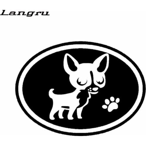 Langru 15.1CM*11CM Chihuahua Dogs Paw Oval Cartoon Vinyl Car Sticker Car Accessories Jdm