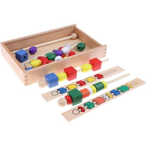 Montessori Sensory Mathematics Materials Wooden Toy Geometry Beads Lacing Color Matching Game Gift for Baby Children Kids