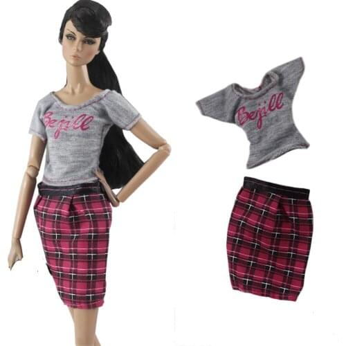 NK 1x Doll Dress Skirt Fashion Clothes Gray Shirt+Mini Skirt For Barbie Doll Accessories Child Toys Girls' Gift 4X