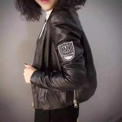 2020 new Genuine Leather Womens Short jacket Slim Baseball Uniform natural Sheepskin Leather Jacket Womens coat