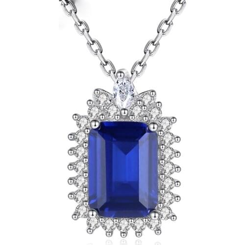 Trendy 100% 925 Sterling Silver Created Sapphire Anniversary Pendant Necklace For Elegant Women Party Fine Jewelry Gift
