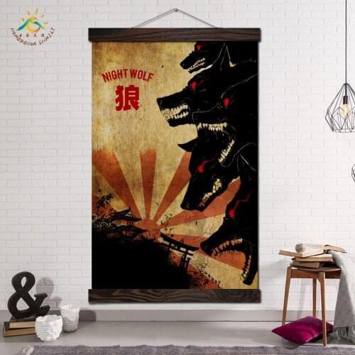 Japanese Art Night Wolf Animal Poster Abstract Wall Prints Modern Pop Art Frame Canvas Painting Poster Wall Pictures Home Decor