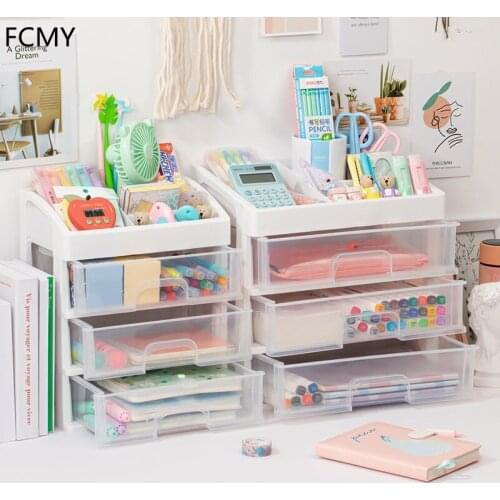 Transparent Large Capacity Drawer Type Desktop Storage Box Plastic Notebook Cosmetic Lipstick Shelf School Office Stationery