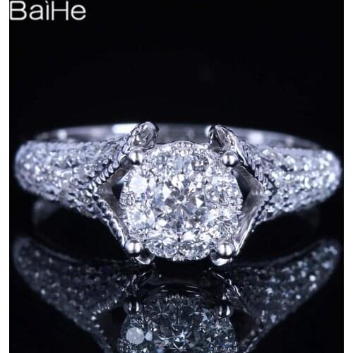 BAIHE Solid 14K White Gold 0.4CT H/SI Round Natural Diamonds Wedding Women Trendy Fine Jewelry Beautiful diamond luxury Ring