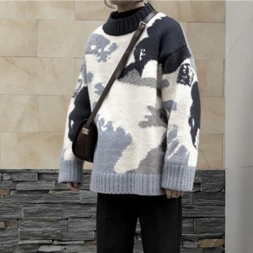 Women Oversize Pullovers Knitted Sweater Japanese Harajuku Printing Loose Hip Hop Sweaters Cotton Couple Streetwear Fall Winter
