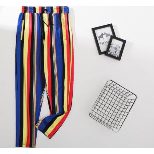 Vintage Printed Pants Striped Casual Trousers England Style Joker Joggers Men Summer Fashion Trousers Streetwear Men ropa hombre