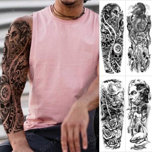 Waterproof Temporary Full Arm Tattoo Stickers Greek God Angel God Eye Demon Flash Tattoos Man Body Art Fake Sleeve Tatto Female