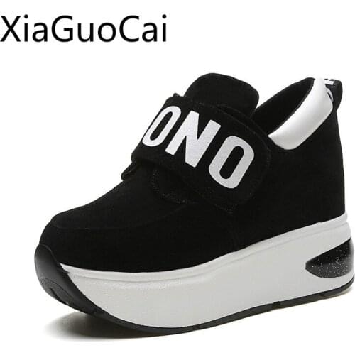 New Womens Platform Casual Shoes Suede Increased Casual Sneakers Color Matching Muffin Bottom Hook & Loop Casual Shoes