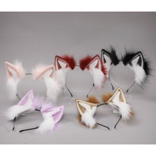 Women Animal Cat Wolf Ears Headdress Plush Furry Lolita Headband Anime for Halloween Christmas Cosplay Accessories