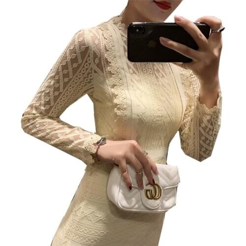 2019 New Autumn Dress Women Long Sleeve Lace Dress Big Size Fishtail Dress Elegant Lady Midi-Long Party Dressess Vestidos WZ1036