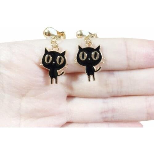 Animal Alloy Black Cat Stud Dangle Drop Smile Cat Pets Big Long Earrings News Fashion Jewelry For Girls Women Teens Gift