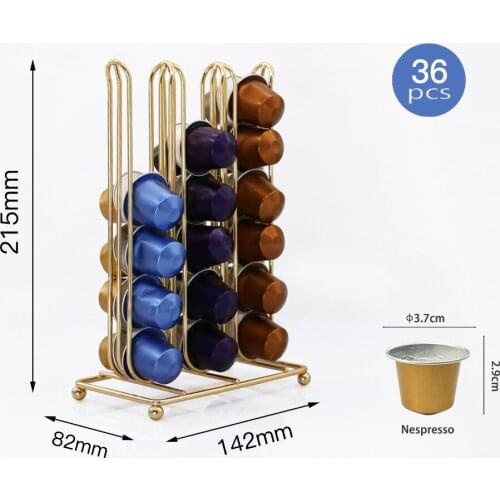 Gold Metal 36 Pods Nespresso Coffee Capsule Display Rack Organization Storage Rack Shelve Stand Coffee Pods Holder