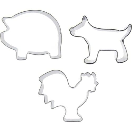 Cartoon Animal dog,Pig, rooster Shape 3 piecesbiscuits cutting mold, baking cake decorating soft candy tool