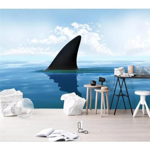 Custom 3d Wallpaper HD Shark Ocean Childrens Room Mural TV Background Wall--Silk Waterproof Material