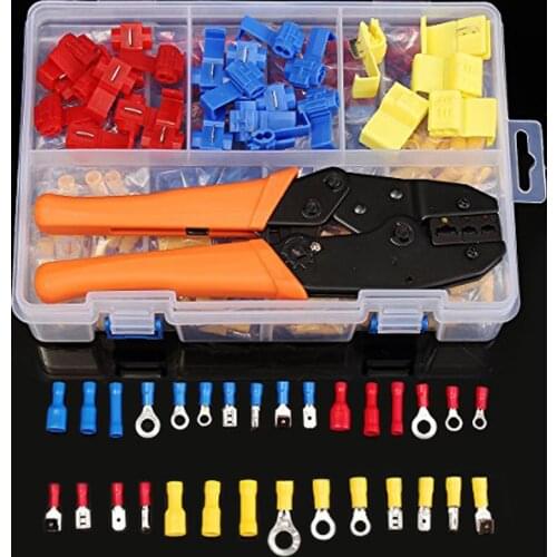 520PCS Assorted Butt Connectors Quick Splice Male/Female Spade Wire Terminals kit & 1PC Electrical Crimping Plier Set with case