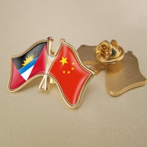 Antigua and Barbuda and China Crossed Double Friendship Flags Lapel Pins