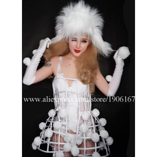 White Female Singer DJ Bar Gogo Nightclub Costume Sexy Lady Catwalk Show Party Dress With Hat Valentines Day Gift Clothes