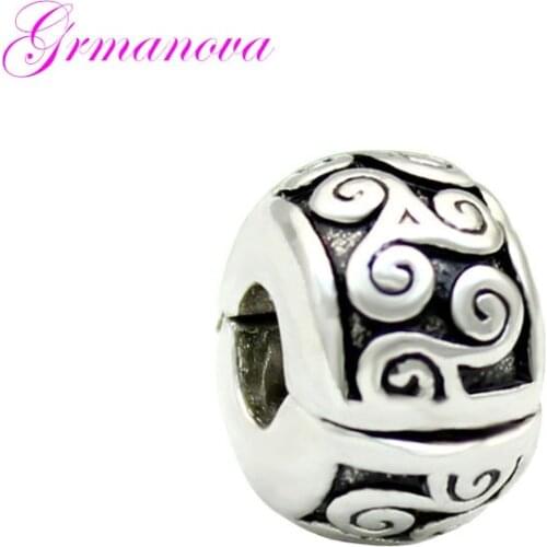 Vintage pattern clip lock round charm beads DIY handmade jewelry amulet Fit Pandora Bracelet Necklace