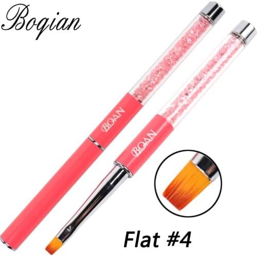 BQAN #4#8 Pink Gel Brush Nail Brush Nail Arts Flat Brushes Rhinestone Crystal Acrylic UV Gel Polish Pen Nail Art Brush Nails