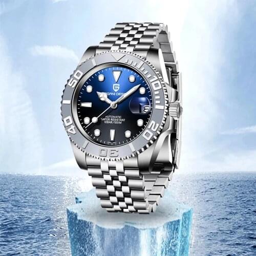 PAGANI DESIGN Fashion Sports Men Watch Stainless Steel Mechanical Wristwatch Top Brand Sapphire 100m Waterproof Automatic Watch